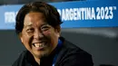 Pelatih Timnas Jepang U-20, Koichi Togashi saat laga pertama Grup C Piala Dunia U-20 2023 di Estadio Unico Diego Armando Maradona stadium in La Plata, Argentina, on May 21, 2023. (AFP/Luis Robayo)