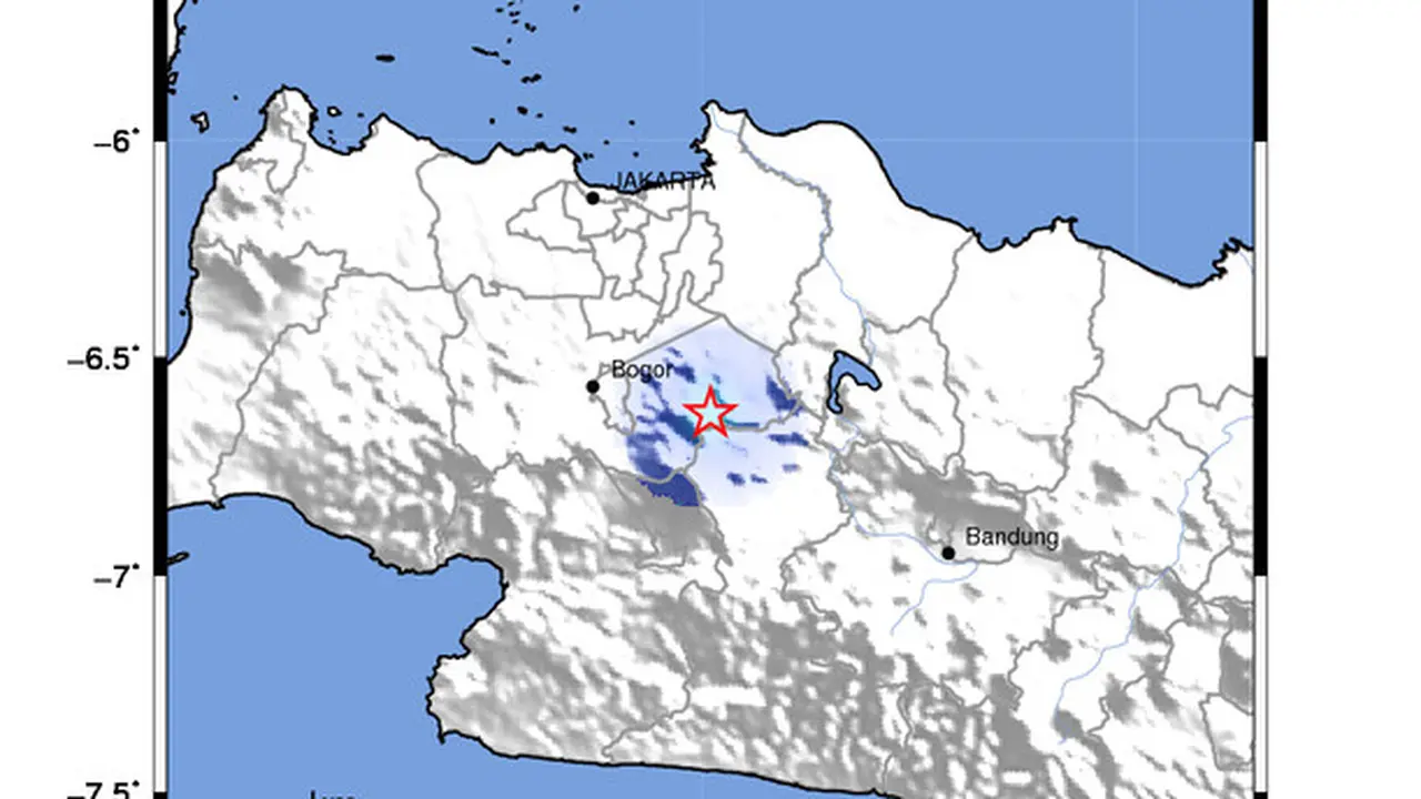Episentrum gempa Cianjur, Minggu (9/8/2020). (Foto: Liputan6.com/BMKG)