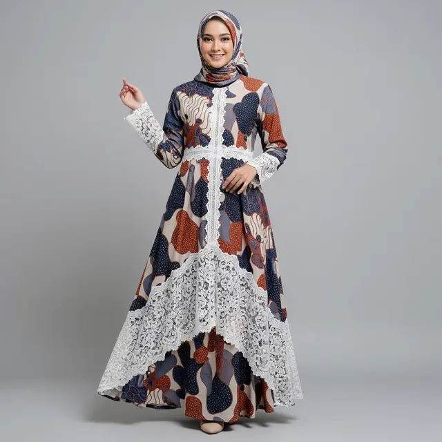 9 Model Gamis Batik Brokat Modern Terbaru 2025 untuk Pesta, Tampil Elegan