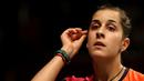 Pesona kecantikan Carolina Marin serta kemampuan teknisnya memukau penonton di Istora Gelora Bung Karno, Jakarta. (Bola.com/Arief Bagus)