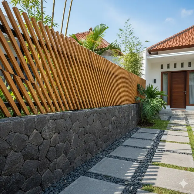 Pagar Kayu Minimalis Susun Miring
