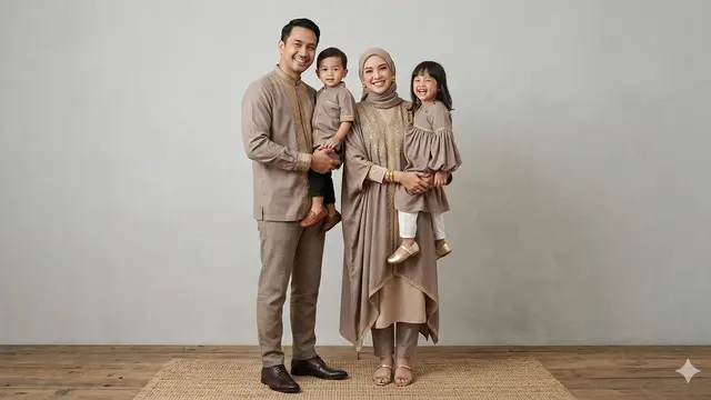 Model Baju Lebaran Keluarga Tema Earth Tone. AI