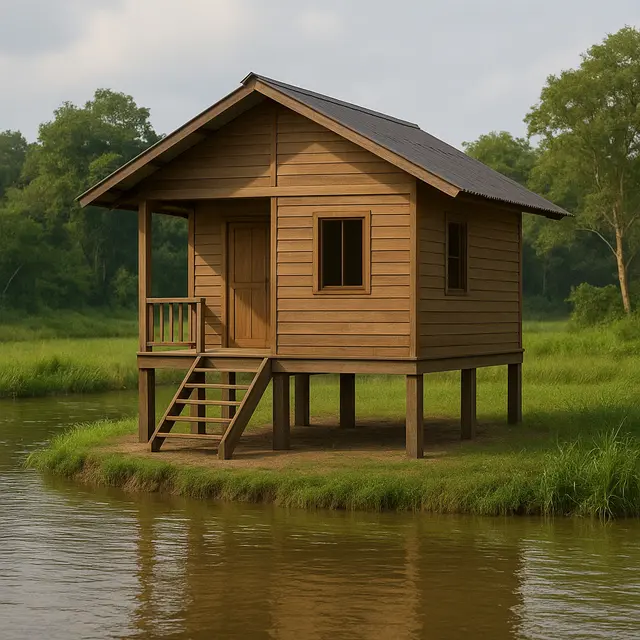 Model Rumah Sederhana di Pinggir Sungai Kecil