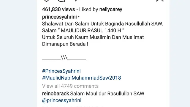 Aksi saling balas komentar Syahrini dan Reino Barack (Instagram/ @princessyahrini)