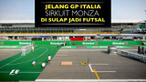 Video sirkuit Monza menjadi lapangan futsal pada laga pebalap f1 lawan mantan sepak bola untuk acara amal gempa di Italia.