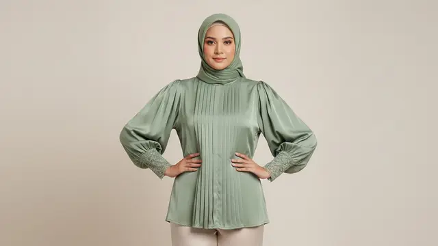 Model Blus Lebaran Satin Doff Biar Kelihatan Mewah. AI
