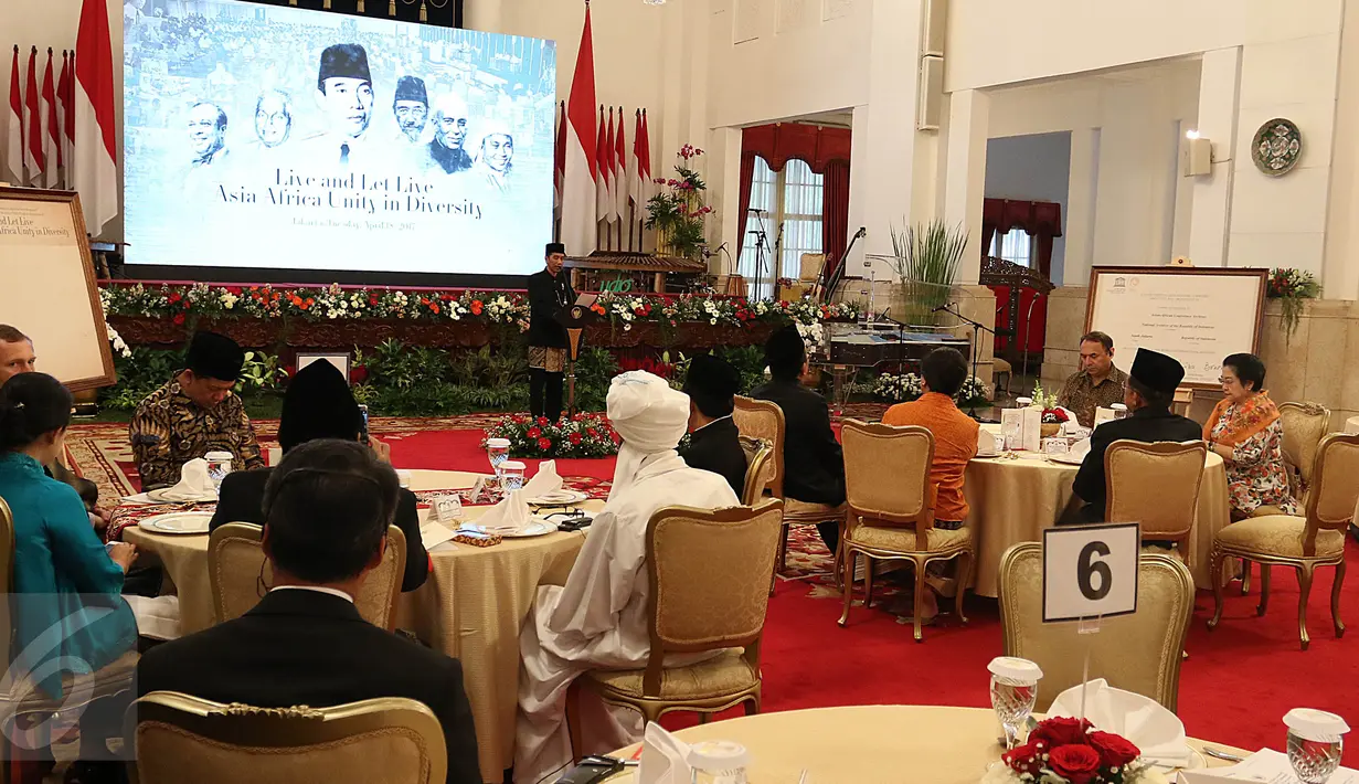 Suasana peringatan KAA 2017 di Istana Negara, Jakarta, Selasa (18/4). Jokowi menyebut Indonesia sebagai referensi untuk mengelola keberagaman dalam bernegara. (Liputan6.com/Angga Yuniar)