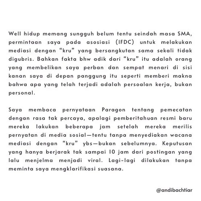 Klarifikasi Andi Bachtiar Yusuf soal kekerasan di lokasi syuting. (Foto: Dok. Instagram @andibachtiar)