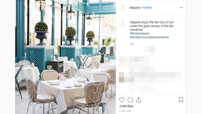 Restoran L'Espadon (Screenshot Instagram @ritzparis/https://www.instagram.com/p/B1eR6qIiPVm/Putu Elmira)