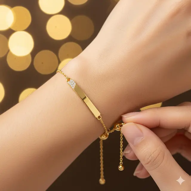 Model Gelang Emas Kombinasi Rantai dan Plate Nama