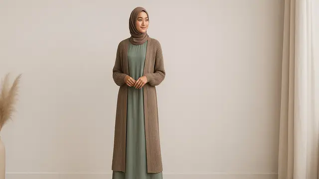 Model Gamis dengan Outer Cardigan Panjang/Ilustrasi gambar oleh AI