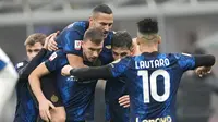 Berkat hasil ini, Inter Milan berhak melaju ke babak perempat final untuk menghadapi pemenang laga 16 besar lainnya yang mempertemukan AS Roma versus Lecce. (AP/Antonio Calanni)
