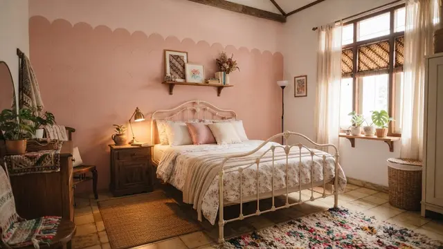 Ide desain kamar tidur berwarna pink yang bikin tidur nyenyak dengan suasana menenangkan model dinding scalloped pink
