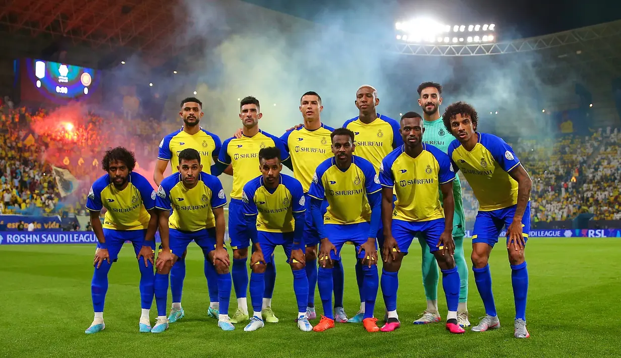 Starting XI pemain Al-Nassr pada laga pekan ke-21 Liga Pro Arab Saudi 2022/2023 melawan Abha di Mrsool Park, Riyadh, Minggu (19/03/2023) WIB. Laga dimenangkan oleh Al-Nassr dengan skor 2-1. (Twitter/@AlNassrFC)