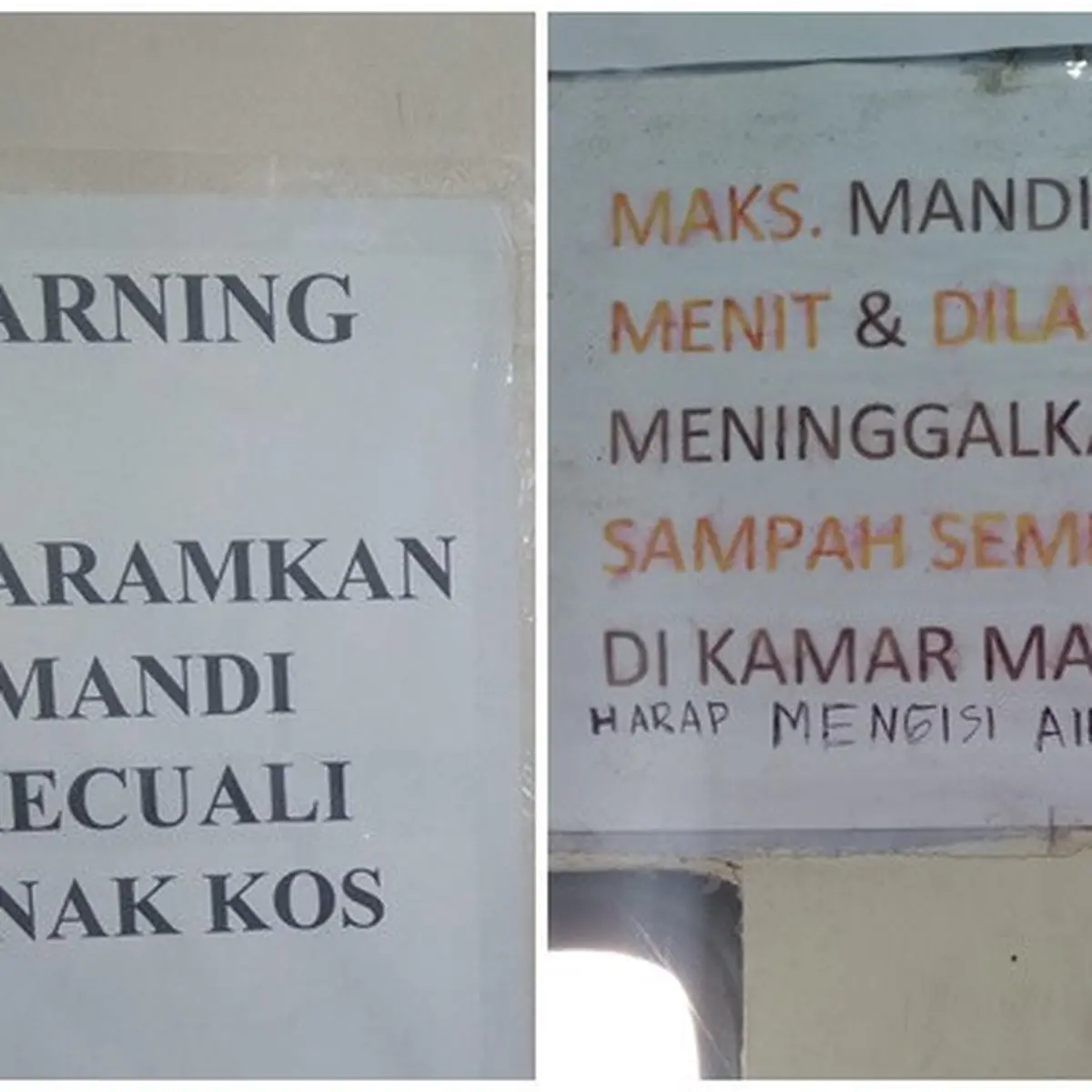 Peringatan di Dinding Kamar Mandi Kos Ini Bikin Tepuk Jidat