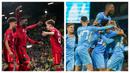 Dua tim papan atas Premier League, Liverpool dan Manchester City sama-sama memetik kemenangan besar atas lawan-lawannya di babak ketiga Piala Liga Inggris, Selasa (21/9/2021). Liverpool menang 3-0 atas Norwich, sementara City melumat Wycombe Wanderers 6-1. (Kolase AP)