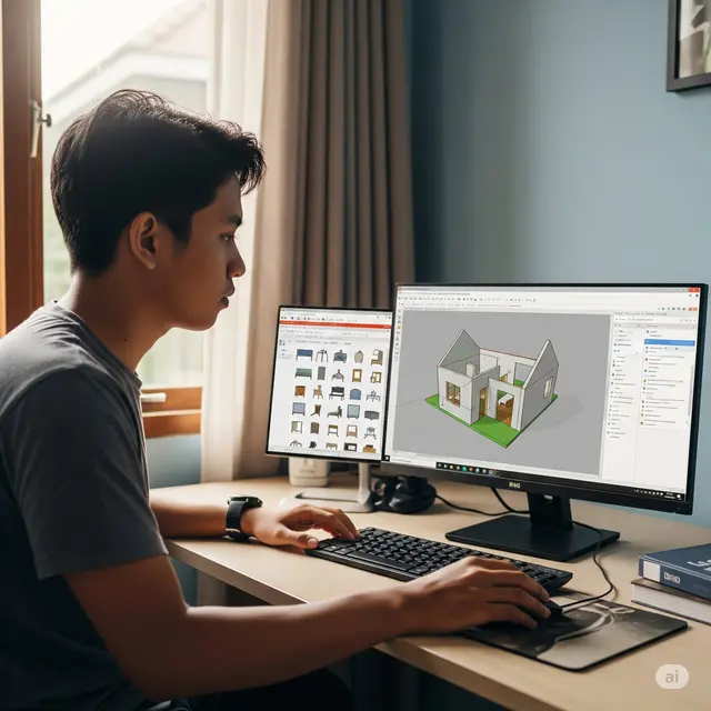 Bikin Desain Rumah Sederhana 3D Warehouse. Foto: Gemini