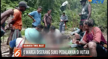 Lima orang diserang belasan orang tak dikenal yang diduga merupakan suku pedalaman di Halmahera Timur, Maluku Utara. Tiga orang meninggal dunia dalam serangan tersebut.