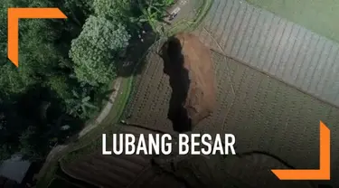 Sebuah lubang berukuran besar muncul di persawahan milih warga. Munculnya lubang diawali dengan dentuman suara.