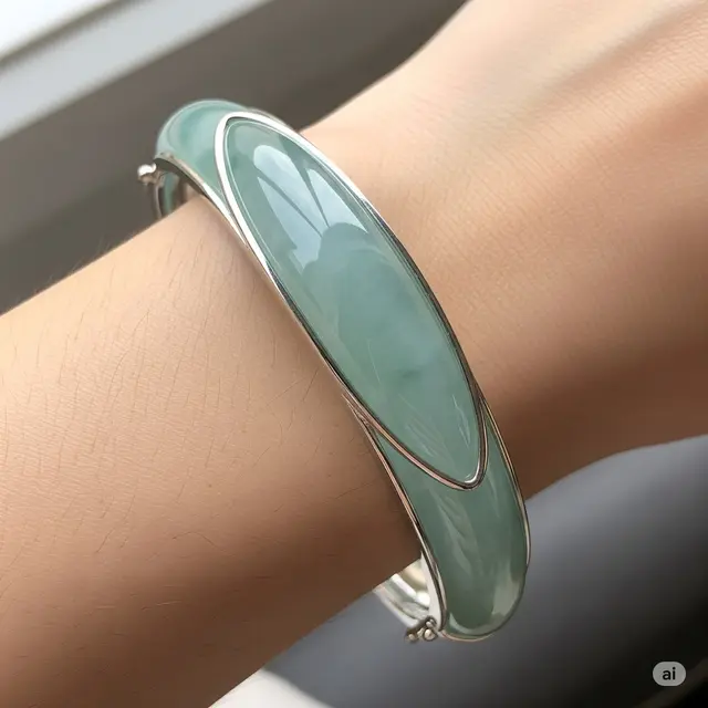 Gelang Giok Ice Type Transparan dengan Frame Emas