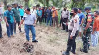 Warga dan petugas berwenang setelah mengevakuasi petani yang diinjak gajah di Tahura Minas, Kabupaten Siak. (Liputan6.com/M Syukur)