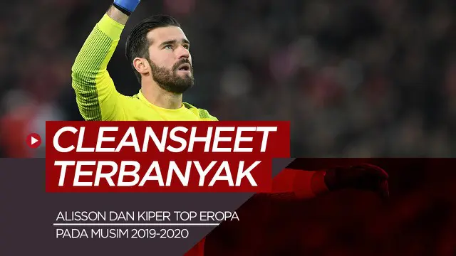 Berita motion grafis 5 kiper dengan cleansheet terbanyak musim ini, Alisson salah satunya.