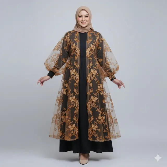 Gamis Batik Bishop Sleeve untuk Acara Formal. Gemini