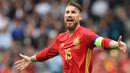 Sergio Ramos tak dipanggil ke Timnas Spanyol lantaran masih berjuang dengan pemulihan cedera yang dialami. Hingga hari ini, dirinya juga belum pernah tampil di klub barunya, Paris Saint-Germain. (AFP/Nicolas Tucat)