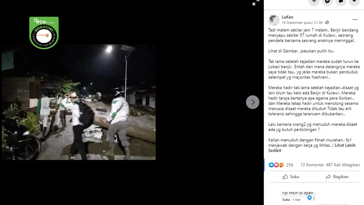 Cek Fakta Liputan6.com menelusuri klaim laim foto pasca banjir bandang di Kulawi, Sulteng pada 16 Desember 2020