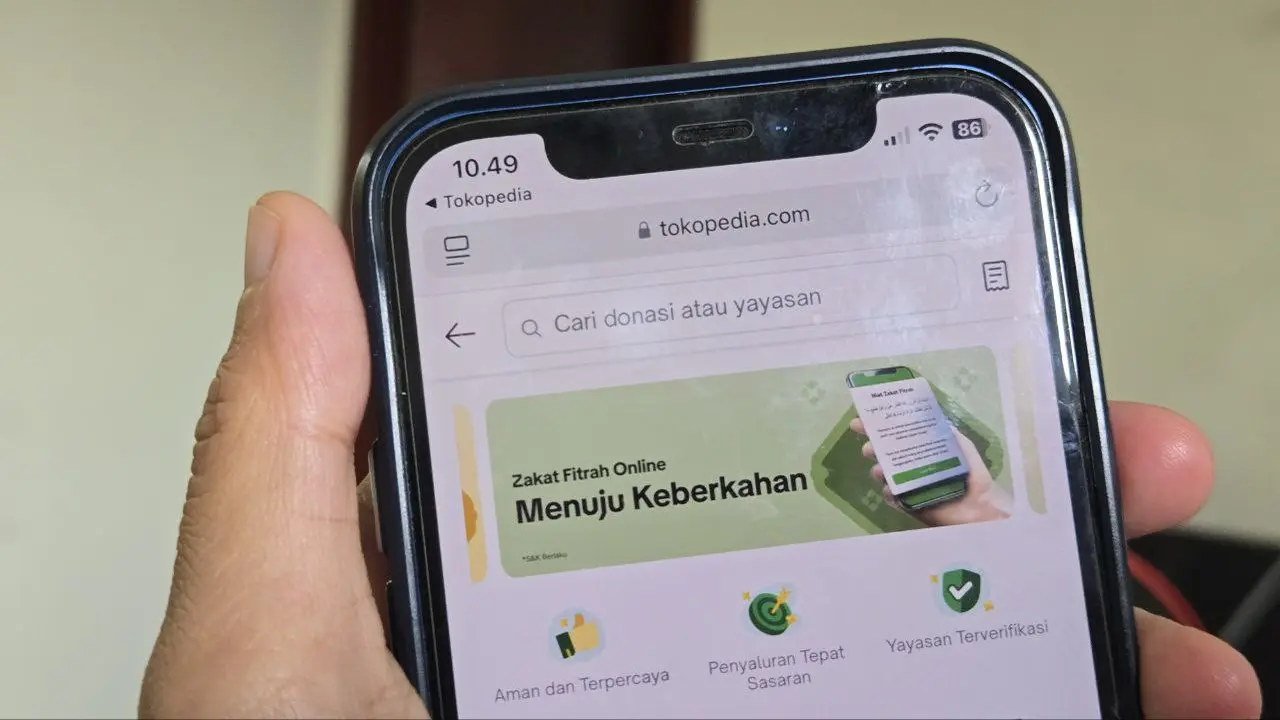 Membayar zakat fitrah melalui aplikasi Tokopedia
