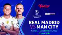 Link Live Streaming Liga Champions 2025/26: Real Madrid vs Man City Tayang di Vidio