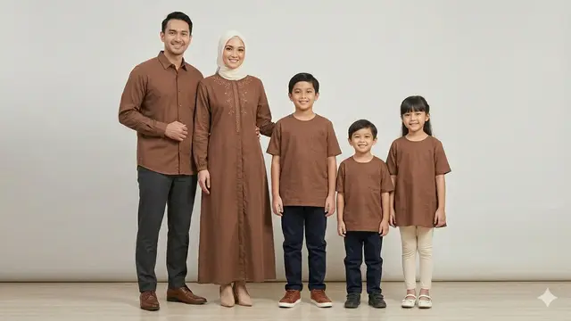 Model Baju Lebaran Keluarga Tema Earth Tone. AI