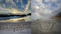 Andrew van der Merwe seniman asal Cape Town, Afrika Selatan berhasil menciptakan karya seni kaligrafi dengan menggunakan pasir pantai. (Foto: Mymodernmet.com)