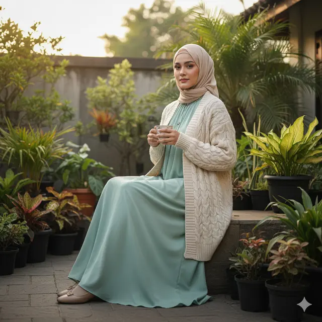 Gamis Kombinasi Cardigan Rajut