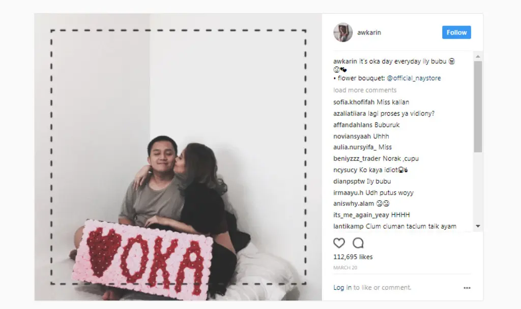 Jejak kemesraan hubungan Oka Mahendra putra dan Awkarin yang tertinggal di instagram. (Foto: instagram.com/awkarin)