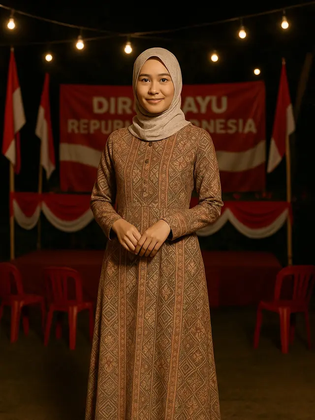 Model Gamis Simple untuk Acara Tirakatan 17-an (Foto: ChatGPT)