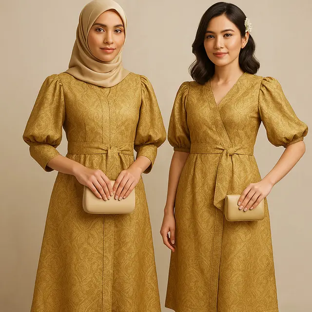 Model Dress Batik Brokat Kimono Lengan Puff 2025/Ilustrasi oleh AI