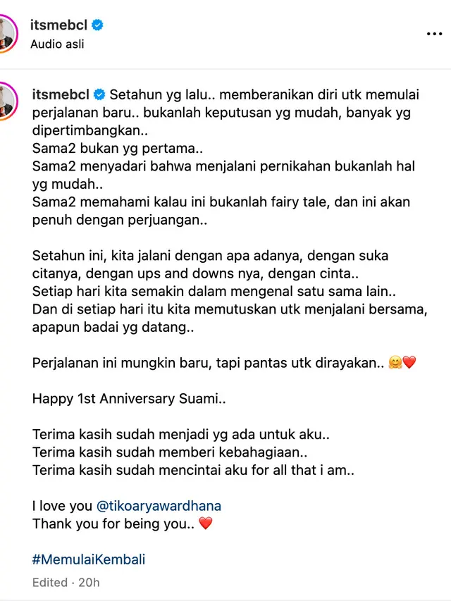 Unggahan BCL. (Foto: Dok. Instagram @itsmebcl)