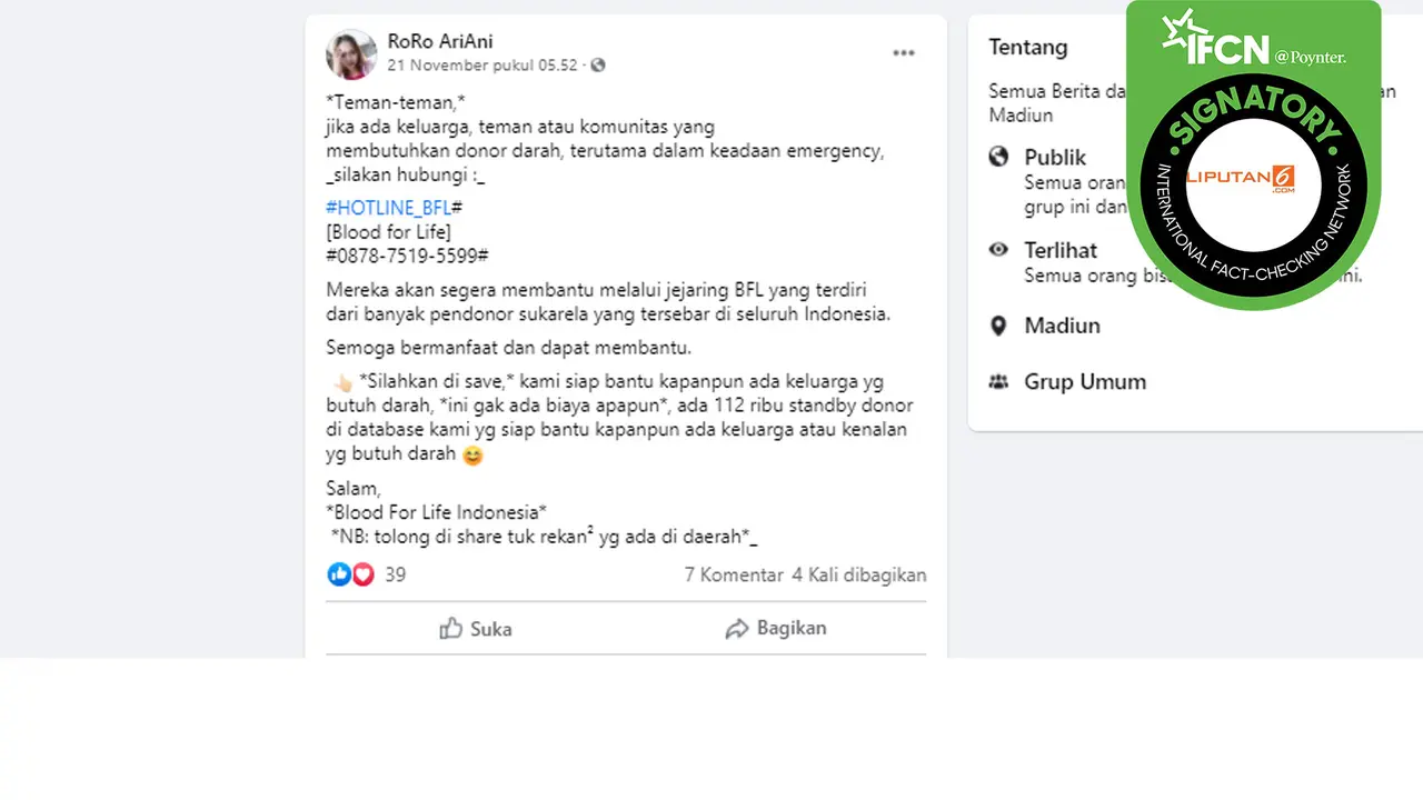 Bukan pesan berantai donor darah dari BFL Indonesia