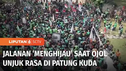 VIDEO: Demo Ojol dan Kurir di Patung Kuda Tuntut Keadilan Tarif dan Legalitas Profesi