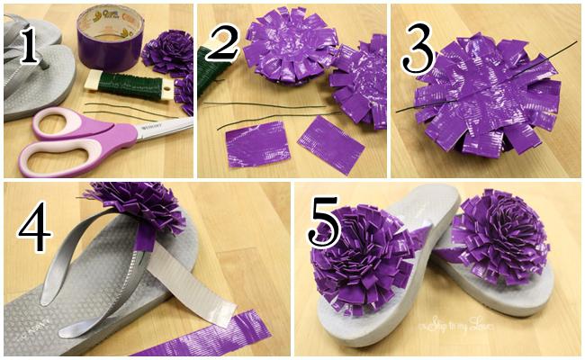 Menempelkan hiasan bunga ke sandal jepit. | Foto: copyright skiptomylou.org