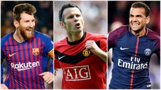 Legenda hidup Manchester United, Ryan Giggs, menjadi pemain dengan catatan trofi terbanyak di Eropa yaitu dengan 35 Trofi. Berikut deretan pemain yang terdaftar dalam peraih trofi terbanyak di Eropa. (Foto Kolase AFP)