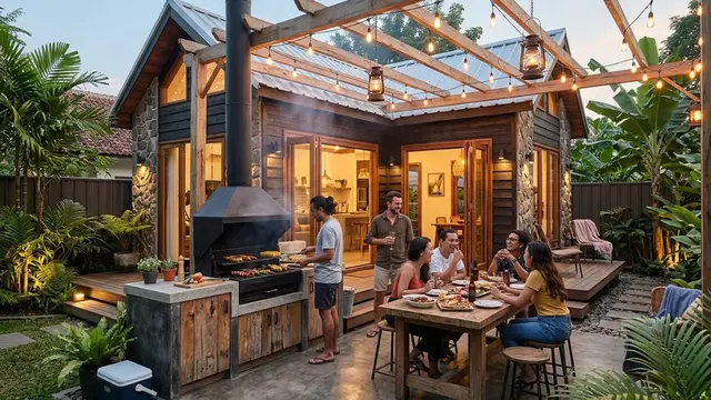 Dapur BBQ di Area Teras Belakang