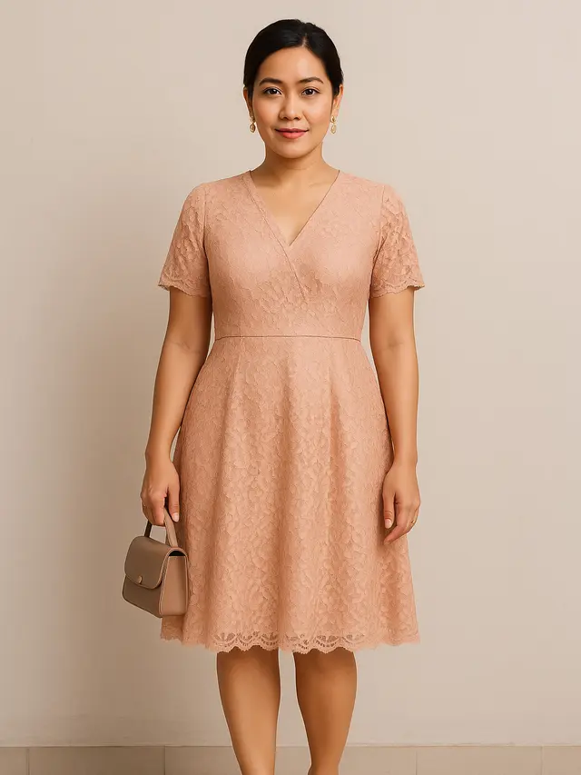 Dress Peach Brokat V-Neck (Foto: ChatGPT)
