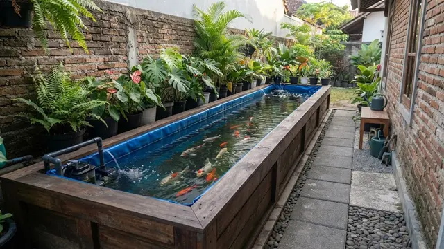 Kolam Terpal Memanjang untuk Halaman Sempit