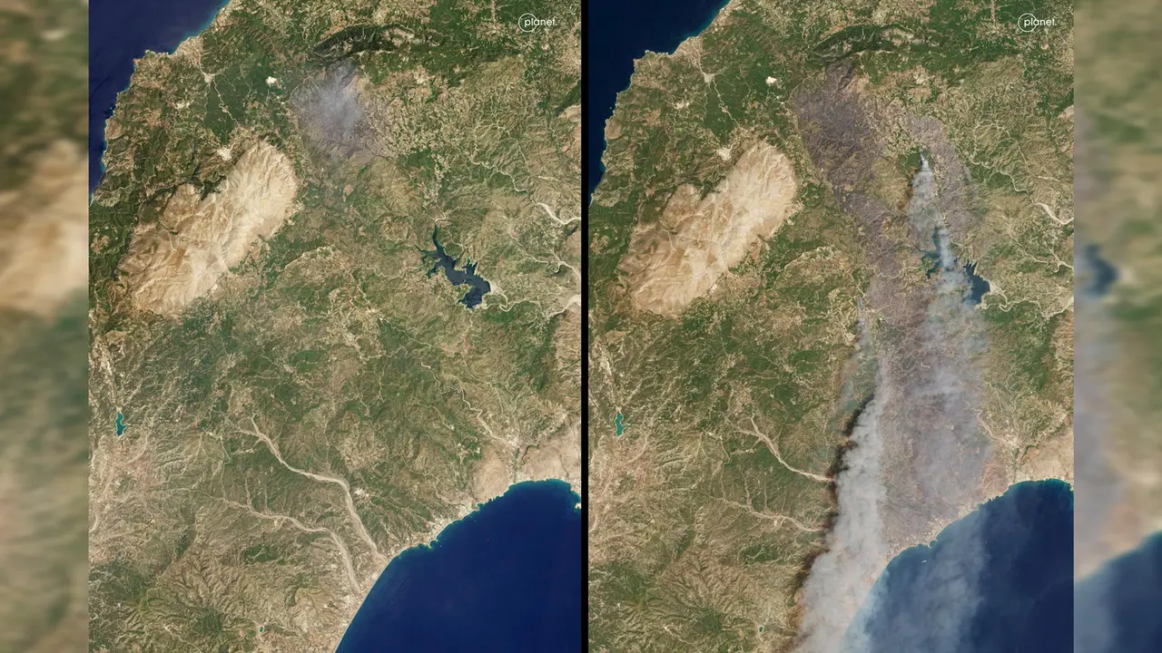 Kebakaran Hutan di Pulau Rhodes Yunani dari Citra Satelit