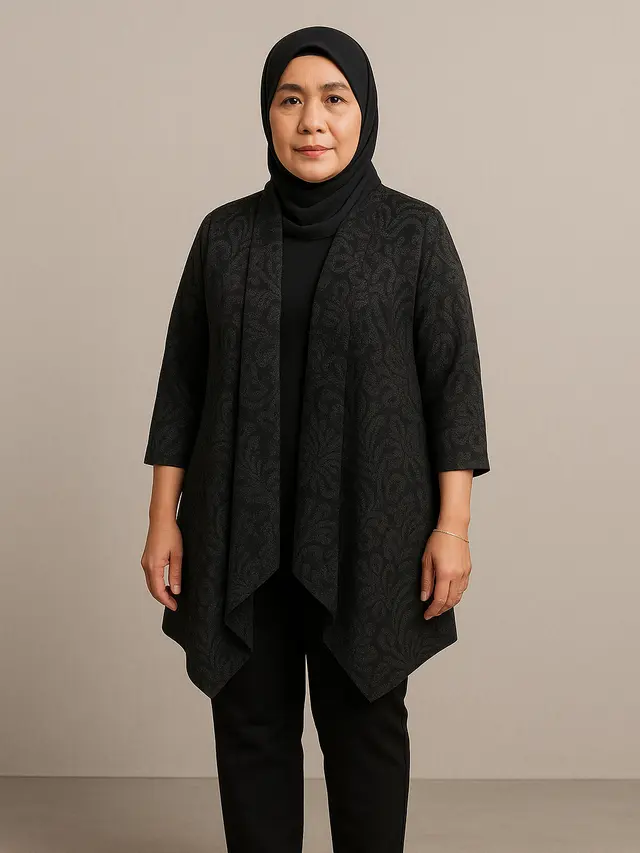 Model Cardigan Batik untuk Kondangan dan Acara Resmi Ibu-ibu Usia 50 Tahunan (Foto: ChatGPT)