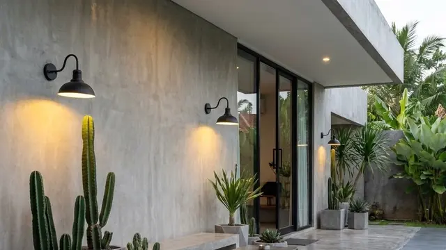 Model Teras Minimalis Modern dengan Tanaman Pot Monokrom