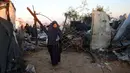 Serangan Israel yang menghantam kamp pengungsian sementara di Mawasi Khan Yunis itu sedikitnya menewaskan 11 orang, termasuk kepala polisi Hamas di wilayah tersebut yang kini telah dibubarkan. (BASHAR TALEB/AFP)