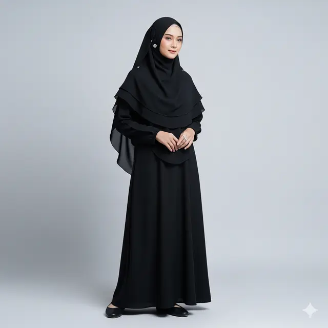 Gamis Kombinasi dengan Khimar Instan Elegan Terbaru 2025. Gemini